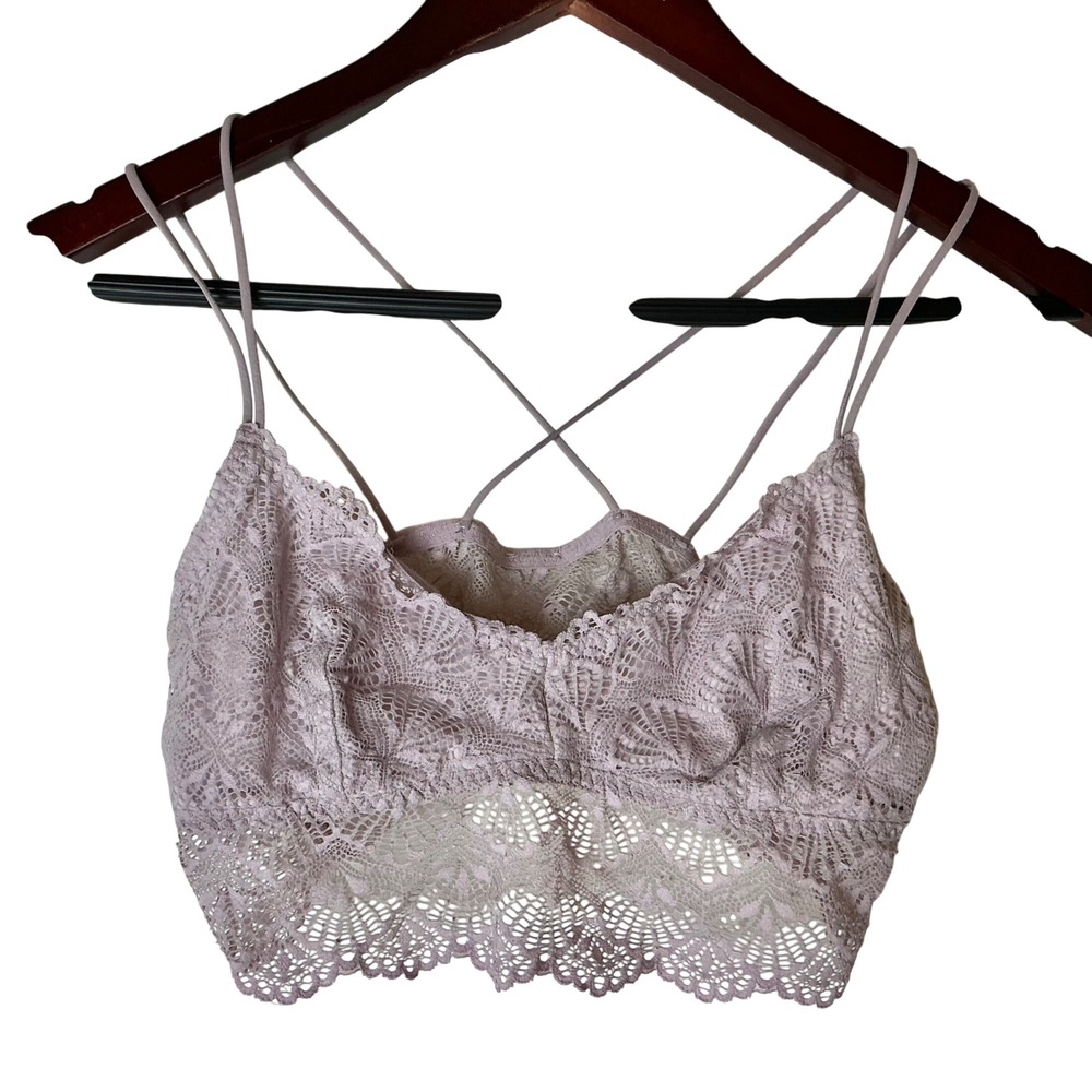 Pretty Little Thing Lilac Purple Lace Bralette Top Criss Cross Straps Lingerie
